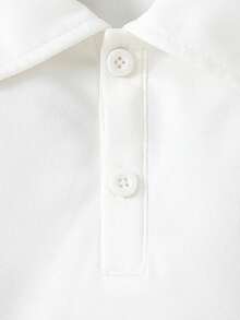 SHEIN Casuvi Kids Tween Boy Casual Minimalist Embroidered Collar Long-Sleeve Polo Shirt With Sleeve Print - Autumn New Arrival Top, Suitable For Spring & Autumn, Ideal For School, Gatherings, Outings, Sports And Other Occasions - White - View 3