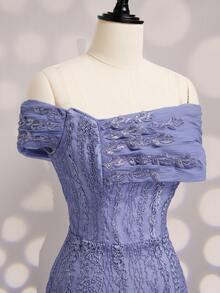 Coutiva 优雅刺绣露肩鱼尾裙摆正式晚礼服，适合婚礼宾客、毕业典礼、派对、圣诞节、秋冬季节、情人节等场合穿着。 - 紫丁香色 - 查看 10