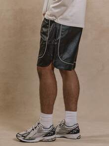 Musero Men Contrast Lining Boxer Style Faux Leather Shorts Elasticated Waistband Basics Autumn Winter - Black - View 3