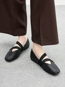 CUCCOO BIZCHIC CUCCOO 女式方头黑色亮片平底玛丽珍鞋，朋克风格秋季一脚蹬平底鞋 - 黑色 - 查看 4
