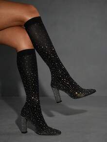 CUCCOO SZL Women's Fashionable Pointed Toe Glitter Ankle Boots With High Heels For Christmas Valentine's Day