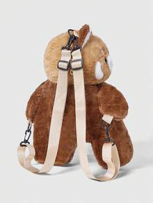 ROMWE Kawaii 可爱派对浣熊毛绒背包，动物造型卡通单肩斜挎包，大容量手机钱包，节日派对个性背包，女士化妆包，时尚校园背包，生日礼物 - 棕色 - 查看 2