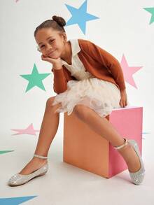 Mini mi #StarryWalk Kids' Round Toe Rhinestone Ankle Strap Memory Foam Champagne Flats – Sparkly Party Style For Little Feet - Gold - View 2