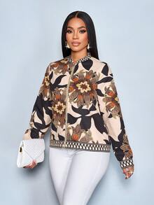 SOLERSUN Women's Autumn And Winter New Elegant Sexy Long-Sleeved Commuting Casual Retro Floral Jacket Halloween Christmas Coat Old Money Style - Brown - View 3