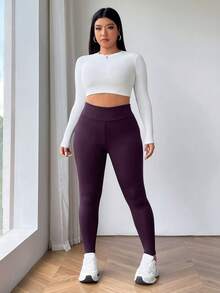 SHEIN EZwear 冬季加大码加厚保暖内衬灰粉色打底裤 - 乾枯玫瑰色 - 查看 4