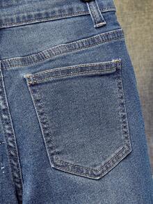 SHEIN Tween Boys' Solid Color Casual Skinny Fit Distressed Denim Jeans, Suitable For Spring/Summer - Light Wash - View 3