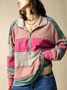 Bohemela Áo nỉ dệt kim chắp vá dài tay rộng rãi thời trang thu đông cho nữ - Nhiều màu - Xem 8