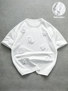 PAVTROS 男士街头风畅销复古花卉刺绣图案T恤，适合户外音乐节、休闲外出、送给男友/丈夫的礼物、周年纪念礼物，白色 - 白色 - 查看 1