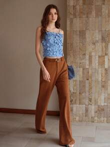 MOTF PREMIUM Áo thun nữ không tay họa tiết hoa 3D mùa hè - Màu xanh lam - Xem 5