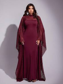 Viva Relle Women Summer Elegant Lace-Patterned Patchwork Bell Sleeve Dress For Burgundy,Winter,Wedding,Christmas,New Year's,Valentine's Day,Parties, Fall - Red - View 7