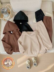 SHEIN 6件套女婴可爱纯色爱心图案连帽卫衣和松紧腰裤，秋冬季 - 彩色 - 查看 10