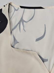 Franclia 大码女士优雅泡泡袖收腰A字连衣裙，春秋季印花连衣裙，优雅碎花连衣裙，女士真丝连衣裙，女士黑白连衣裙，女士中长连衣裙，优雅连衣裙，女士黑白碎花连衣裙，长袖连衣裙，印花连衣裙，围巾连衣裙 - 彩色 - 查看 3