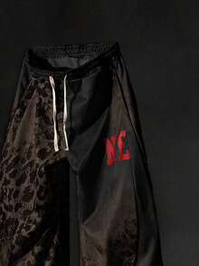 NEON BLANC 男士休闲时尚街头豹纹字母印花抽绳腰宽松阔腿裤 - 黑色 - 查看 3