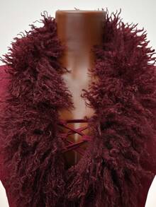 BamGleam Women's Casual Tie-Up Fitted Faux Fur Splice Long Sleeve T-Shirt - Burgundy - View 1