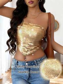 Rafferiza 女士休闲性感金色亮片衬衫 - 銅色 - 查看 2