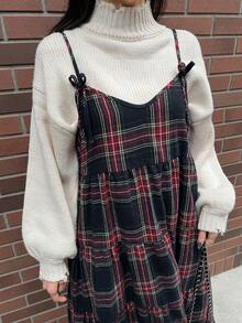 FRIFUL Áo ba lỗ nữ họa tiết kẻ caro, thắt nơ nhiều lớp, thường ngày, mùa thu - Nhiều màu - Xem 2