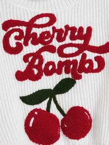 ROMWE Fairycore Plus Size Women's Cute High Neck Cherry Blossom Embroidered Logo Lantern Sleeve Pullover Sweater