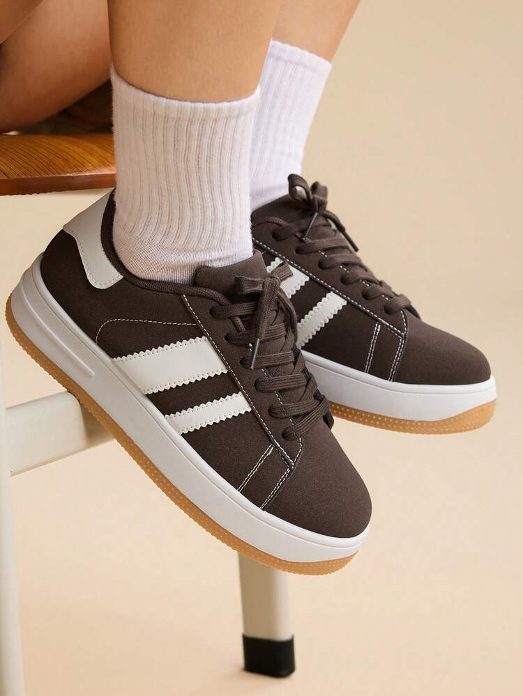 CUCCOO EASI Women's Thick Sole Lace-Up White Casual Sneakers, Versatile For Spring/Summer, Student/Sporty Style