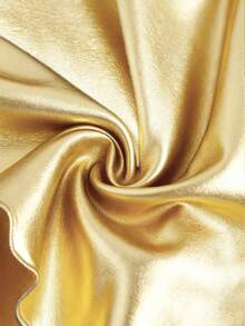 SHEIN MOD Chân váy hai lớp thắt nơ rút dây thường ngày cho nữ, chất liệu PU, màu vàng - Vàng - Xem 3