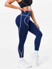 Seamluxe SHEIN Sport 1件无缝高弹力瑜伽健身运动紧身裤 - 藏蓝色 - 查看 4