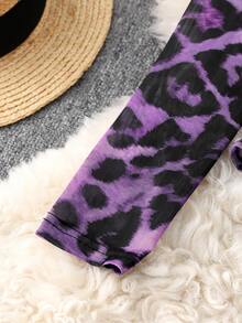 Franclia Damen Mode Leoparden-Muster Mesh transparente Schulter Langarm Bodysuit - Violett - Übersicht 7