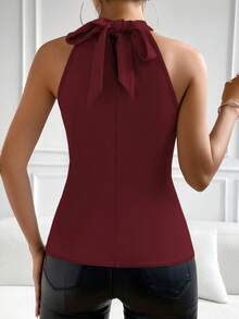 RosyDaze 女士酒红色系带露背亮片吊带上衣，无袖弹力性感上衣，适合约会/派对/夜店/街头/情人节/生日/圣诞节/万圣节/春夏秋冬/商务休闲/音乐会/办公室/新年/婚礼宾客等场合穿着。 - 酒紅色 - 查看 2