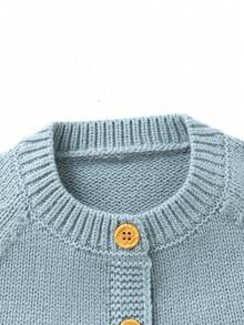 SHEIN 女婴可爱粉色开衫：圆领长袖鸭子刺绣时尚外套，女婴可爱毛衣外套，婴儿针织衫，鹅绒婴儿开衫，针织婴儿连体衣，浅蓝色婴儿针织衫，婴儿针织毛衣，婴儿冬季开衫毛衣 - 藍色 - 查看 7