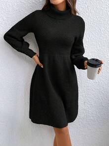 SHEIN Frenchy Vestido de punto con mangas farol y cuello alto para otoño/invierno