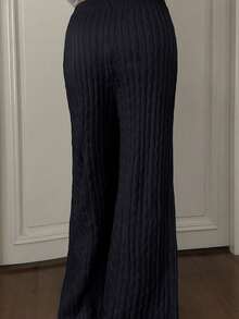 CovetEZ Women's Casual Ribbed Loose Knit Sweater Pants, Autumn/Winter Knit Pants Black Slacks Women Black Knit Pants Pants Wide Leg Women Wide Leg Pants,Fall,Fall Clothes For Women - Navy Blue - View 6