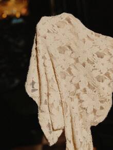 Anewsta 1件女士优雅纯色长袖镂空弹力T恤 - 杏色 - 查看 8