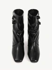 CUCCOO CHICEST Women's Autumn/Winter New Arrival Metal Bow Square Toe Block Heel Elegant Sweet Commute Casual Fashion Personalized Comfortable Black Faux Leather Patent Leather Ankle Boots, Suitable For Afternoon Tea, Date, Fashion Party, Workplace, Collegiate, Streetwear,, Basic Versatile, Christmas, Thanksgiving, New Year - Black - View 9