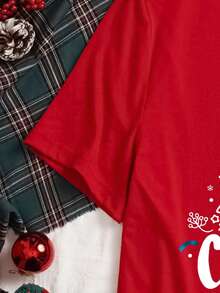 Manfinity Joysei 男士圣诞快乐图案T恤，适合家庭聚会，可作为送给丈夫/男友的圣诞礼物 - 紅色 - 查看 5