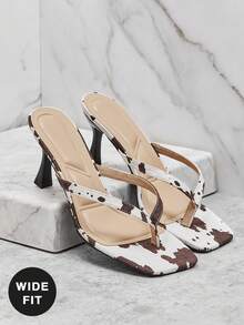 SHUZIA Sandal xỏ ngón đế thấp thoải mái, mũi vuông, họa tiết da báo, chất liệu giả da lộn, dành cho nữ, dáng rộng. - Nhiều màu - Xem 4