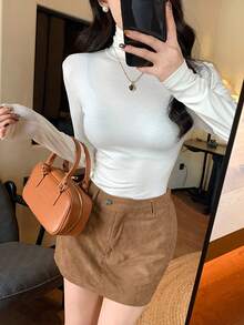 DAZY Women's Basic Solid Color Turtleneck T-Shirt, Autumn/Winter Long Sleeve Women - White - View 1