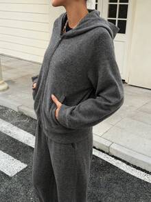 DAZY Ensemble 2 pièces veste à capuche et pantalon de couleur unie décontractée pour femmes, automne