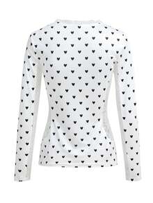 Y2Kool Straight Ahead 女士冬季新年白色圆领新款中国风爱心波点火烈鸟花卉印花蕾丝拼接镂空性感长袖上衣春季女装Y2K嘉年华 - 彩色 - 查看 6