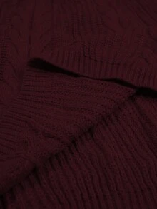 Elenzga 女士加大码宽松针织毛衣连衣裙，露肩设计，休闲外套，大码，秋冬款 - 酒紅色 - 查看 3