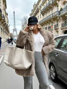 SHEIN Clasi Damen Mantel in Zweifarbig-Optik aus langem Kunstfell, minimalistisch & modisch in Große Größen - Hellgrau - Übersicht 6