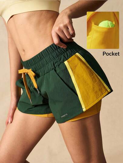 VARSIVA Women's Contrast Color Drawstring Waist Loose Casual Shorts Double Layer Shorts Running Shorts Workout Shorts Women Athletic Shorts Track Shorts
