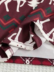 1 Set Merry Christmas Women's Pajamas, Burgundy Long Sleeve Top With Red Reindeer, Green & Red Snowflake, Red & White Geometric Pattern, Matching Pants, Soft & Comfortable Stretchy Knit Fabric, Machine Washable, Relaxed Fit, Family Matching Outfits (Sold Separately In Sets Of 3), Winter Clothes - Multicolor - View 7