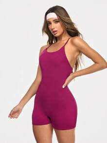 Eassivo Eassivo Mono deportivo de mujer con espalda descubierta y cuello halter - Burdeos - Ver 4