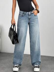 EURMUSE Women's Loose Fit Straight Leg Jeans With Pockets, Casual & Versatile - Medium Wash - View 6