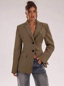 SHEIN BAE Women's Casual Single-Breasted Long Sleeve Blazer - Khaki - View 1