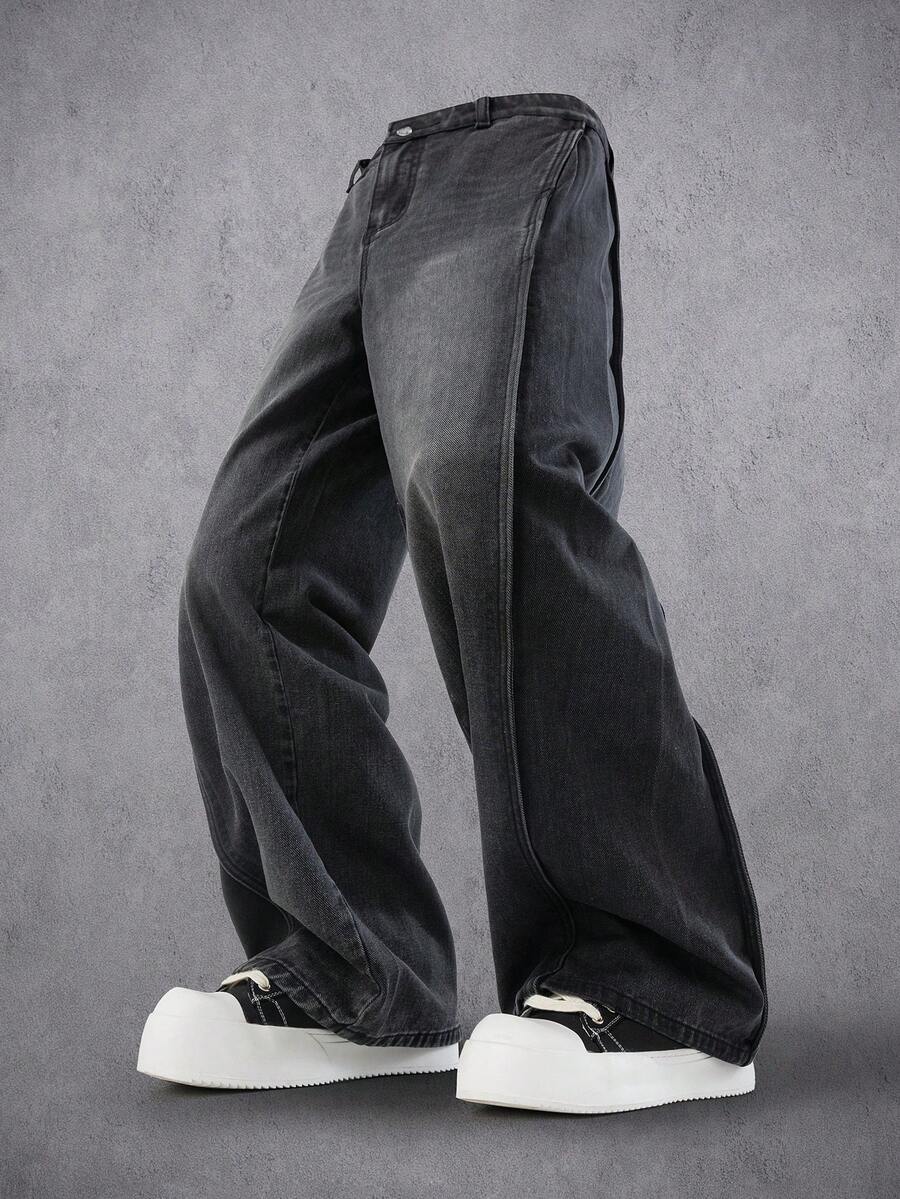 Manfinity Denimwave Manfinity Streetstyle Men's Pocket Distressed Loose Wide Leg Casual Jeans