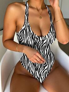 Rovax Women's Fashionable Sexy Zebra Print Bodysuit, Summer