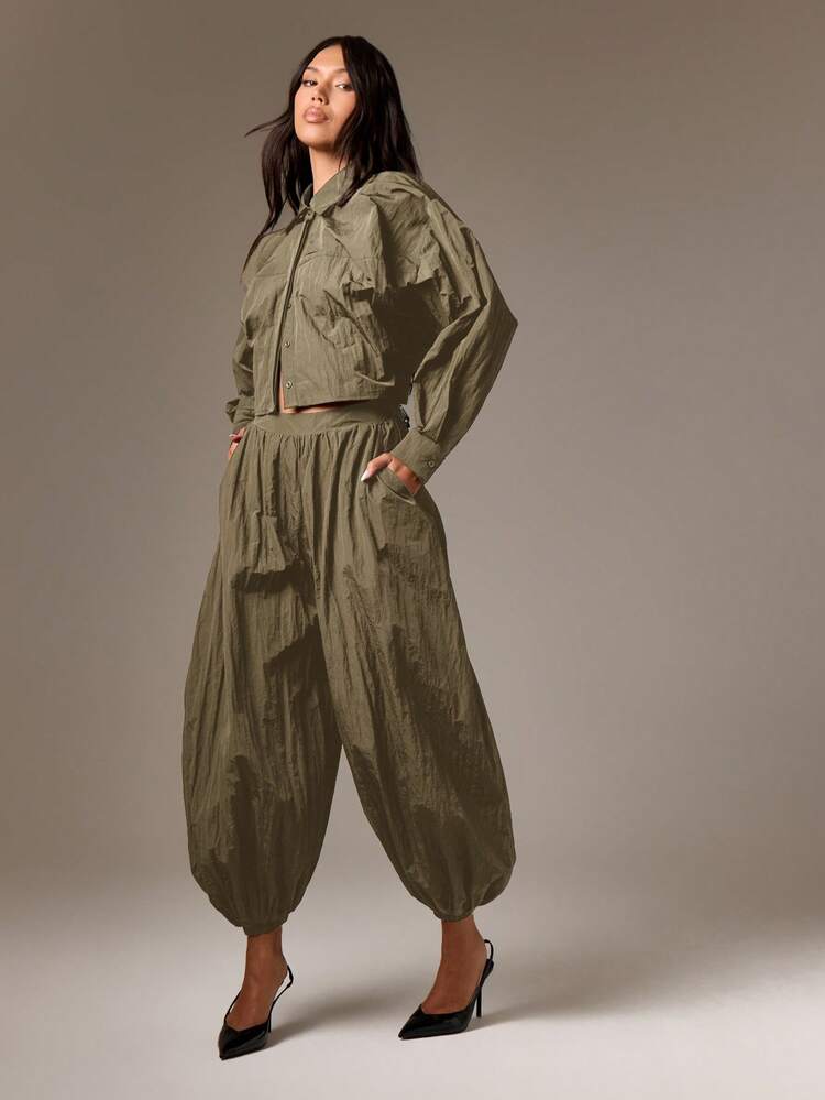 Spodnie haremowe w stylu balonowym z elastyczną talią