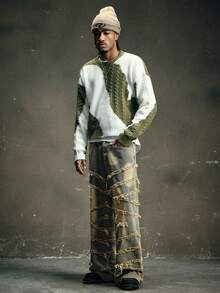 AXEPEAK Jeans rectos de moda casual y vintage con bolsillos para hombres - Azul - Ver 4