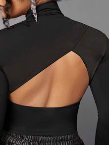 Silquee Hollow Out Back Design Half High Neck T-shirt For Women - Black - View 6