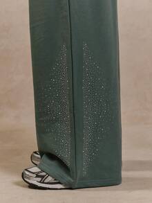 Musero Pantalones de chándal con pierna ancha y detalles de tachuelas PREMIUM, solo Bottom de chándal, primavera verano - Verde - Ver 5