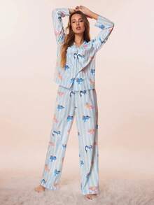 My Little Pony X SHEIN Women Fall Striped Cartoon Graphic Top & Pants Pajama Set Women Pajama Set Long Sleeve Pajama Set Striped Pajama Set Cartoon Print Pajama Set